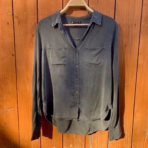 Charcoal Chambray Distressed Button-up Blouse